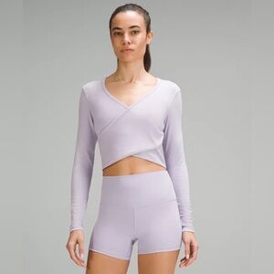 Lululemon Wrap Front Ribbed Long Sleeve Top size 6 Lilac Ether LILE